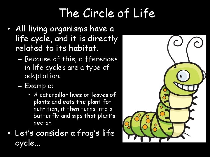The Circle of Life • All living organisms have a life cycle, and it