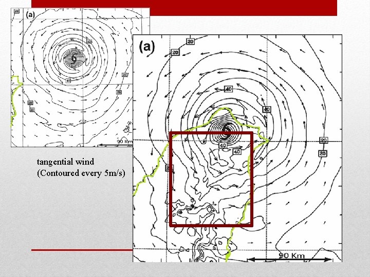 tangential wind (Contoured every 5 m/s) tangential wind (Contoured every 5 m/s)