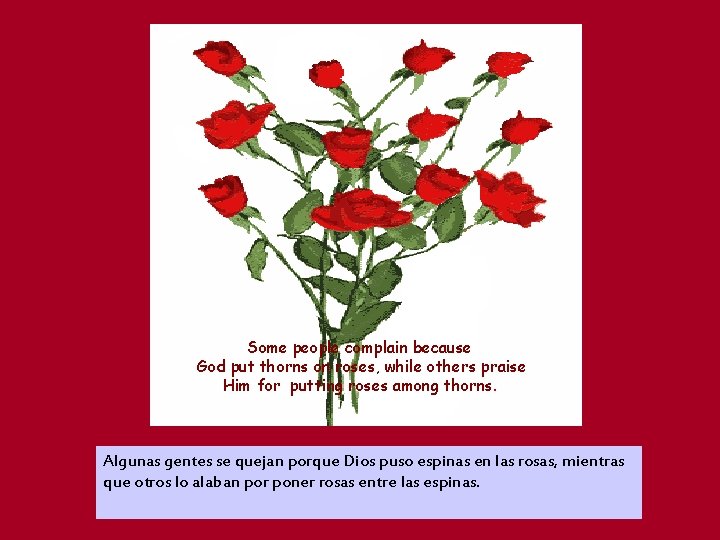 Some people complain because God put thorns on roses, while others praise Him for