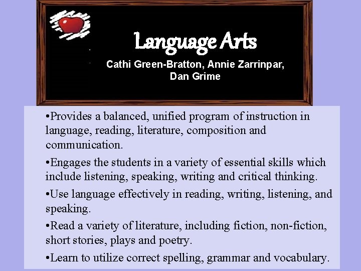 Language Arts Cathi Green-Bratton, Annie Zarrinpar, Dan Grime • Provides a balanced, unified program Language Arts Cathi Green-Bratton, Annie Zarrinpar, Dan Grime • Provides a balanced, unified program