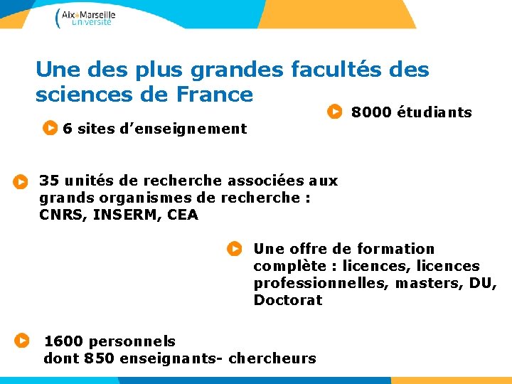 Une des plus grandes facultés des sciences de France 8000 étudiants 6 sites d’enseignement