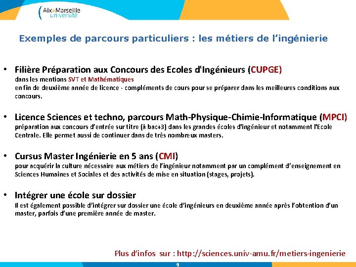 Exemples de parcours particuliers : les métiers de l’ingénierie • Filière Préparation aux Concours