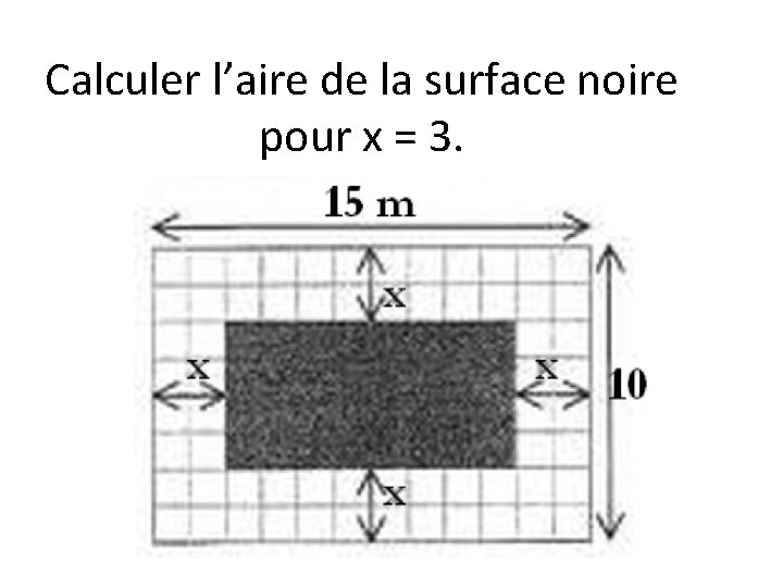 Calculer l’aire de la surface noire pour x = 3. 