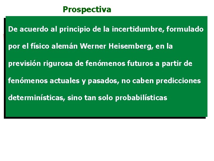  Prospectiva De acuerdo al principio de la incertidumbre, formulado por el físico alemán