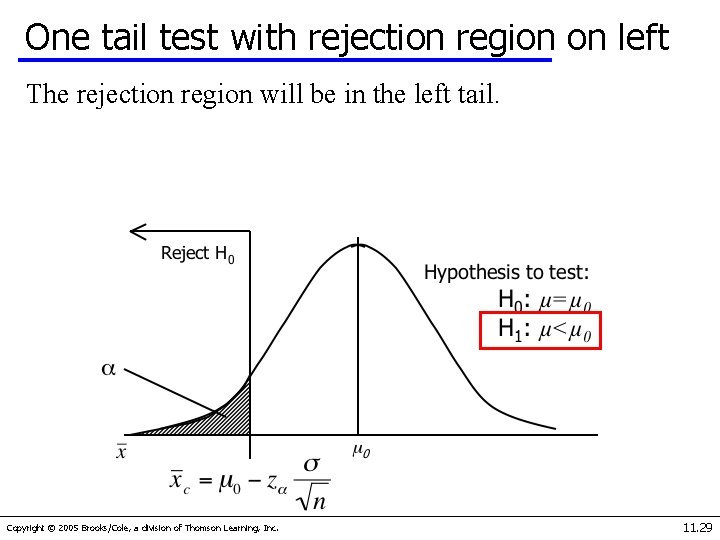 One tail test with rejection region on left The rejection region will be in