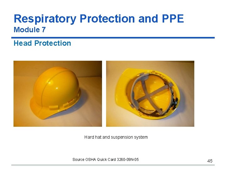Respiratory Protection and PPE Module 7 Head Protection Hard hat and suspension system Source