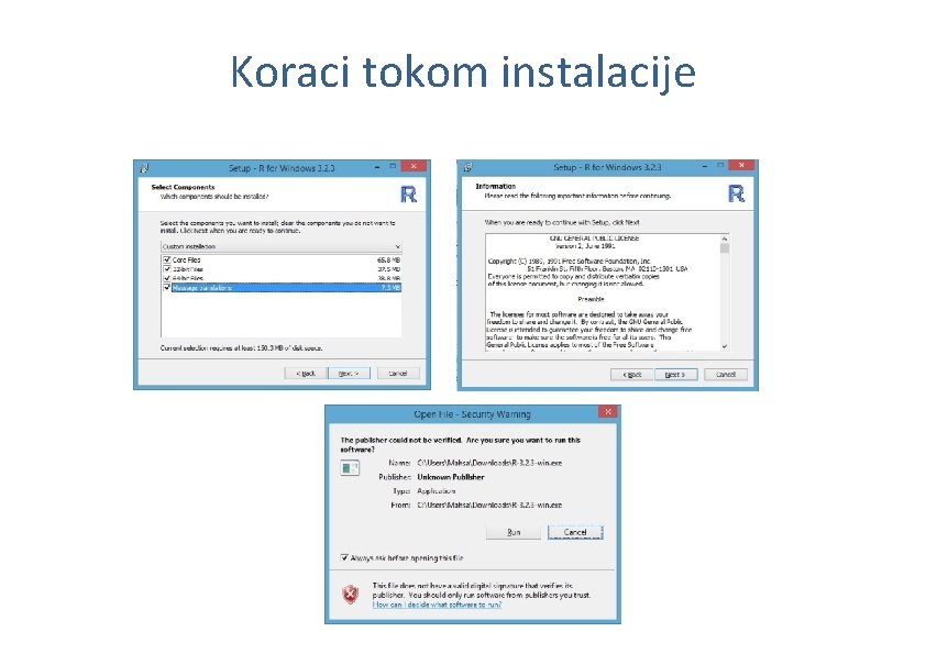 Koraci tokom instalacije 