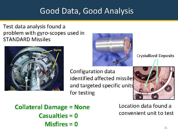 Good Data, Good Analysis Test data analysis found a problem with gyro-scopes used in