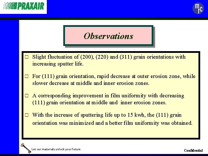 Observations o Slight fluctuation of (200), (220) and (311) grain orientations with increasing sputter