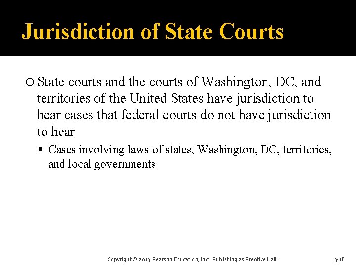 Jurisdiction of State Courts State courts and the courts of Washington, DC, and territories