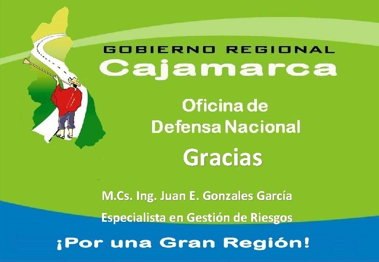 Gracias M. Cs. Ing. Juan E. Gonzales García Especialista en Gestión de Riesgos 