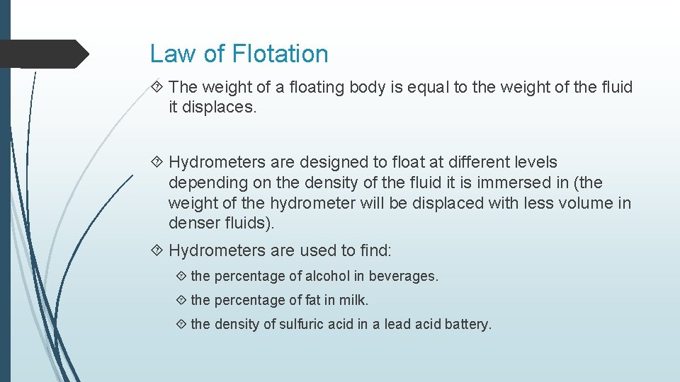 Law of Flotation The weight of a floating body is equal to the weight