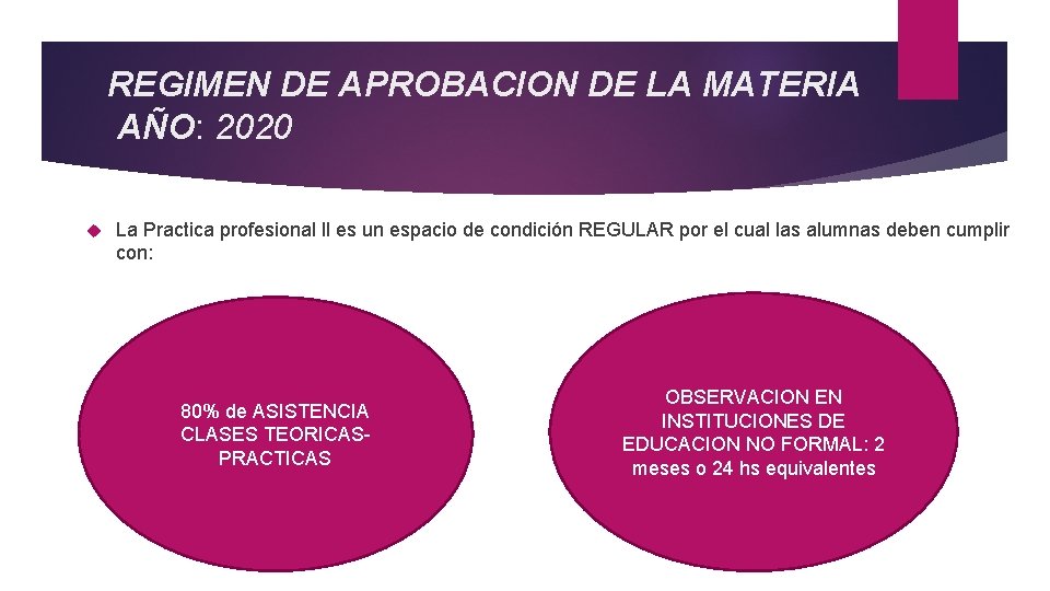 REGIMEN DE APROBACION DE LA MATERIA AÑO: 2020 La Practica profesional ll es un