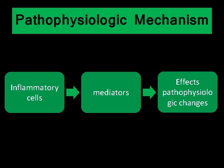 Pathophysiologic Mechanism Inflammatory cells mediators Effects pathophysiolo gic changes 