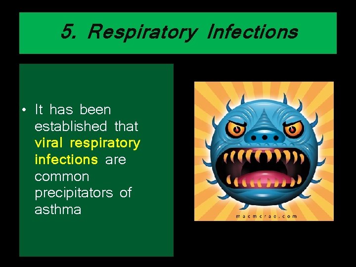 5. Respiratory Infections • It has been established that viral respiratory infections are common