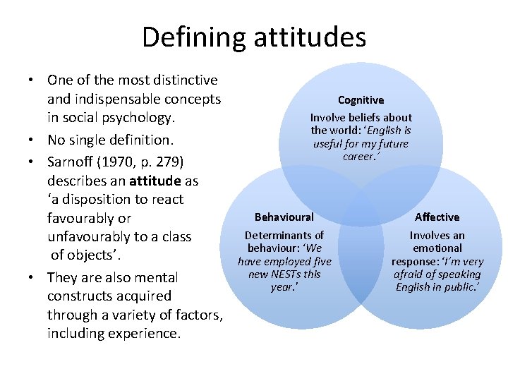 Defining attitudes • One of the most distinctive and indispensable concepts in social psychology.