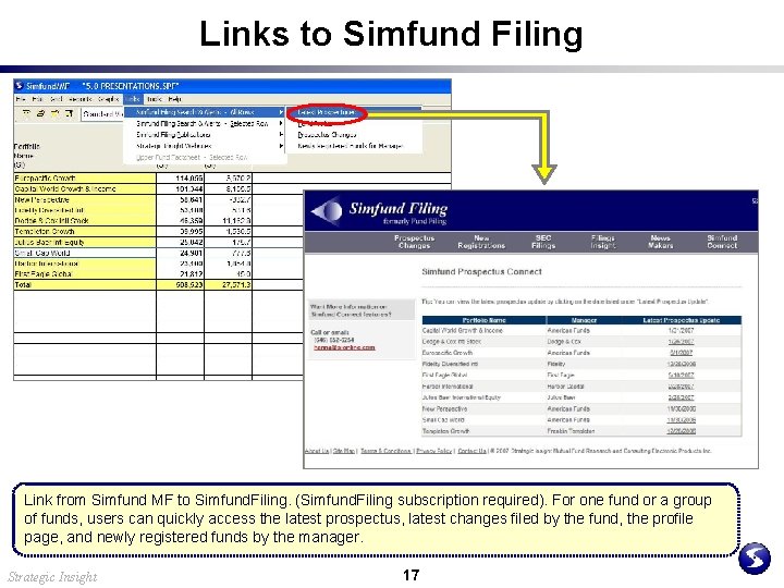 Links to Simfund Filing Link from Simfund MF to Simfund. Filing. (Simfund. Filing subscription