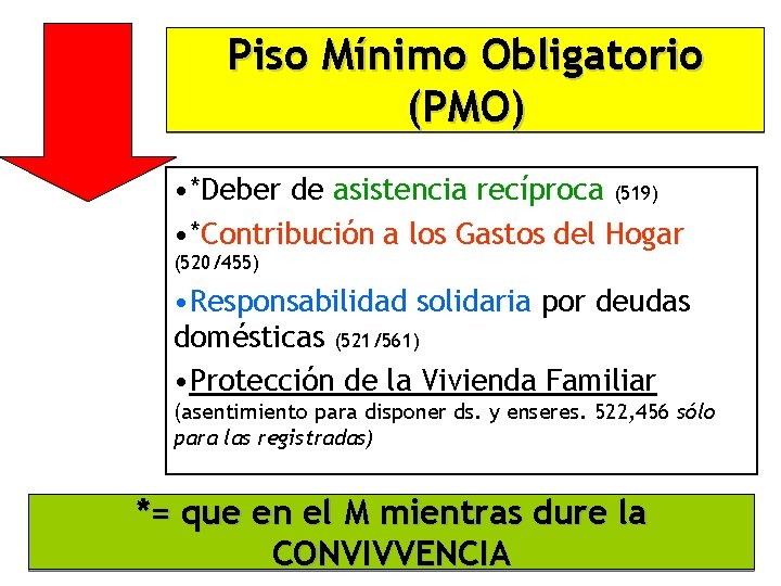 Piso Mínimo Obligatorio (PMO) • *Deber de asistencia recíproca (519) • *Contribución a los