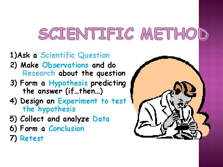 SCIENTIFIC METHOD 1)Ask a Scientific Question 2) Make Observations and do Research about the