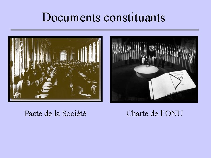 Documents constituants Pacte de la Société Charte de l’ONU 