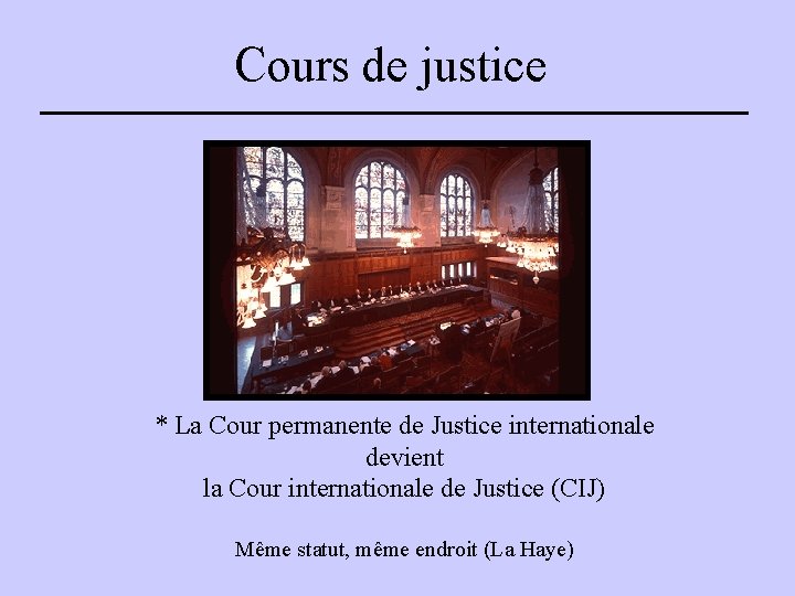 Cours de justice * La Cour permanente de Justice internationale devient la Cour internationale