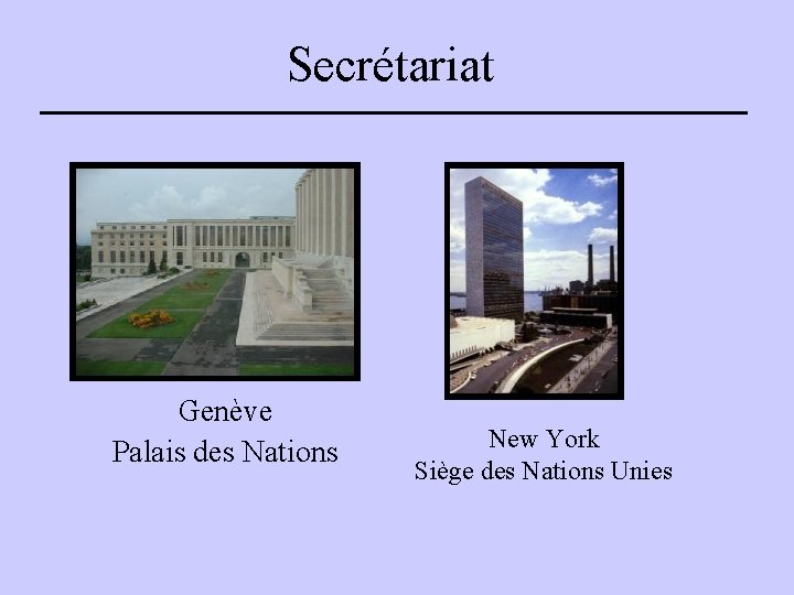 Secrétariat Genève Palais des Nations New York Siège des Nations Unies 