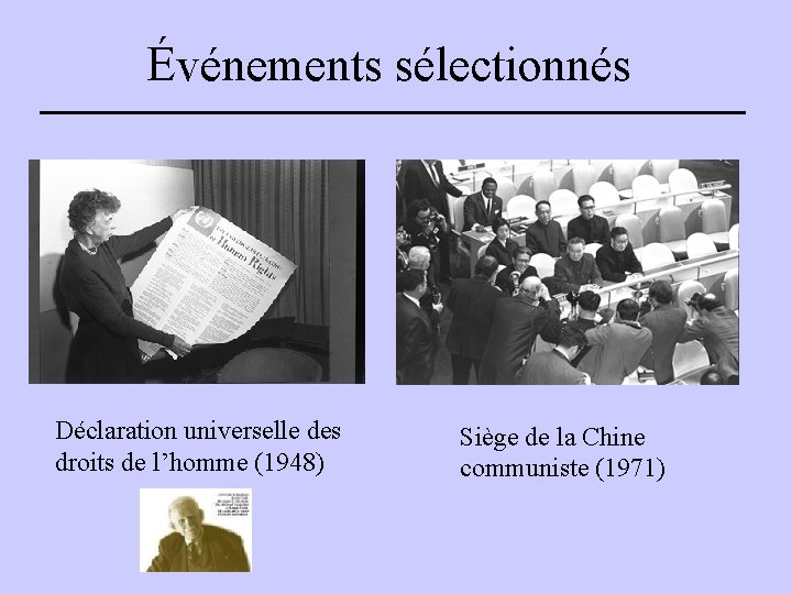 Événements sélectionnés Déclaration universelle des droits de l’homme (1948) Siège de la Chine communiste