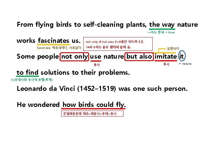 From flying birds to self-cleaning plants, the way nature ∙∙∙하는 방식 = how works