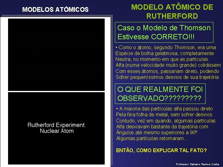 MODELOS ATÔMICOS MODELO ATÔMICO DE RUTHERFORD Caso o Modelo de Thomson Estivesse CORRETO!!! •