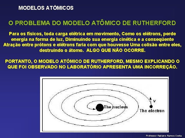 MODELOS ATÔMICOS O PROBLEMA DO MODELO ATÔMICO DE RUTHERFORD Para os físicos, toda carga