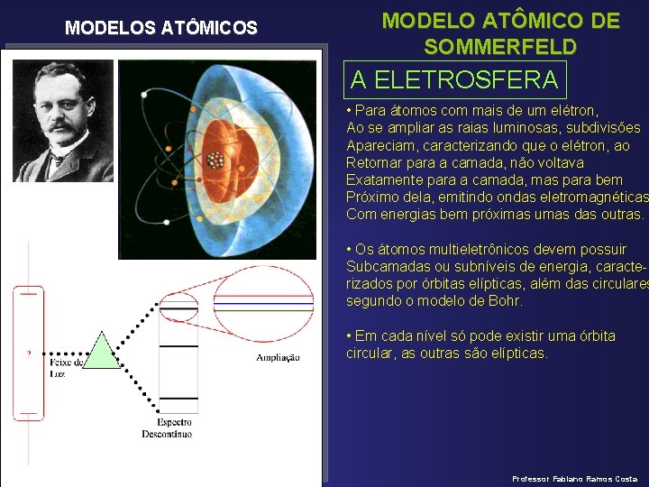 MODELOS ATÔMICOS MODELO ATÔMICO DE SOMMERFELD A ELETROSFERA • Para átomos com mais de