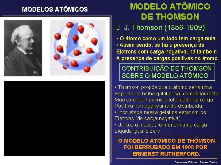 MODELOS ATÔMICOS MODELO ATÔMICO DE THOMSON J. J. Thomson (1856 -1909) • O átomo