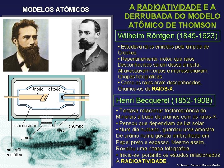 MODELOS ATÔMICOS A RADIOATIVIDADE E A DERRUBADA DO MODELO ATÔMICO DE THOMSON Wilhelm Röntgen