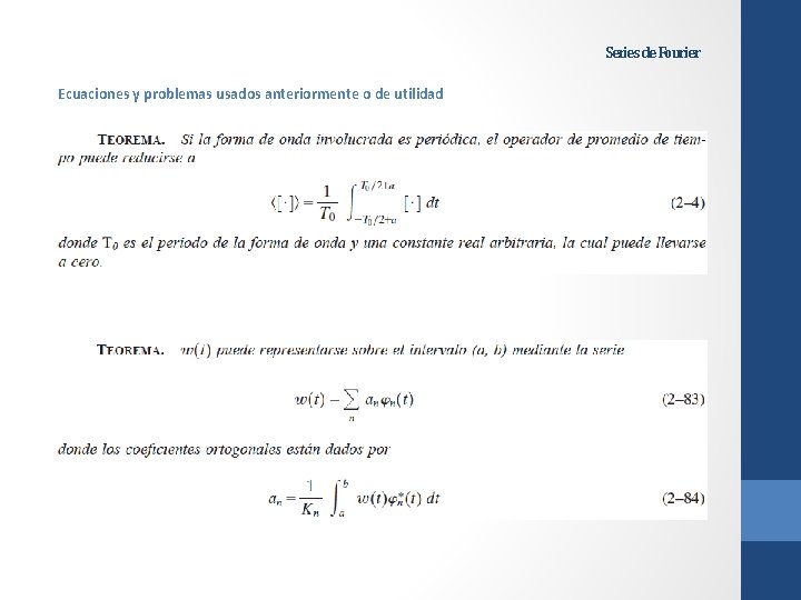 Series de Fourier Ecuaciones y problemas usados anteriormente o de utilidad 