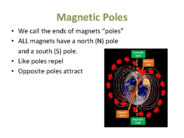 Magnetic Poles • We call the ends of magnets “poles” • ALL magnets have