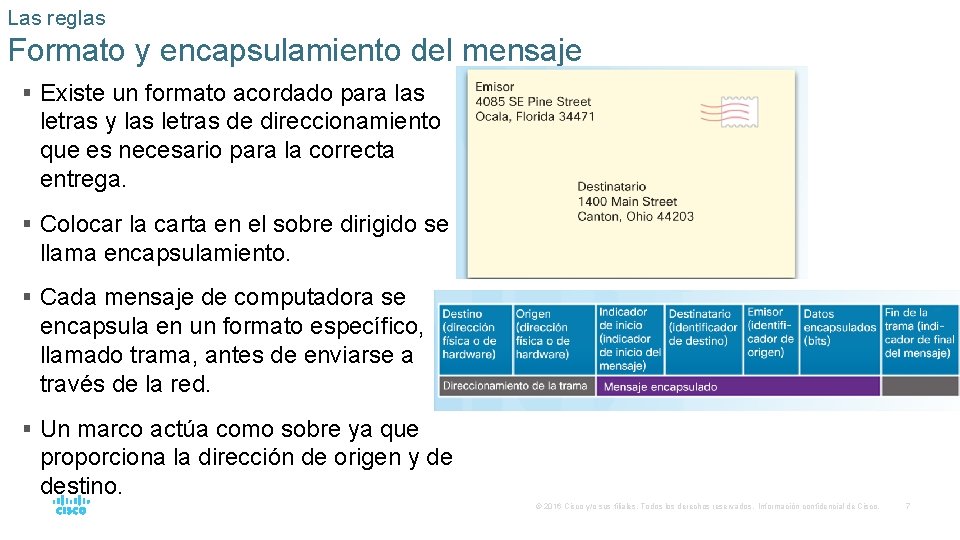 Las reglas Formato y encapsulamiento del mensaje § Existe un formato acordado para las