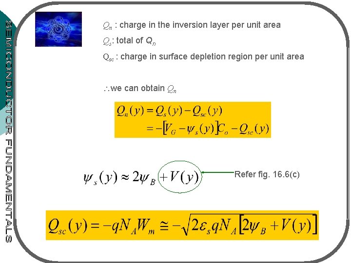 Qn : charge in the inversion layer per unit area Qs: total of Qn