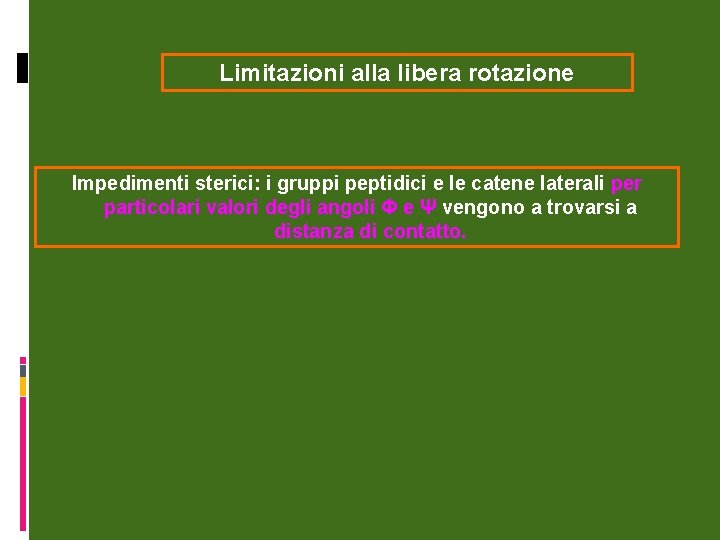 Limitazioni alla libera rotazione Impedimenti sterici: i gruppi peptidici e le catene laterali per