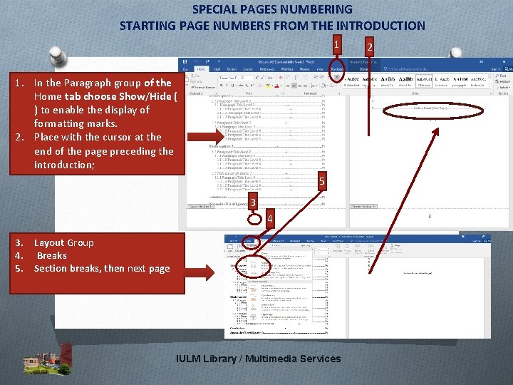 SPECIAL PAGES NUMBERING STARTING PAGE NUMBERS FROM THE INTRODUCTION 1 1. In the Paragraph