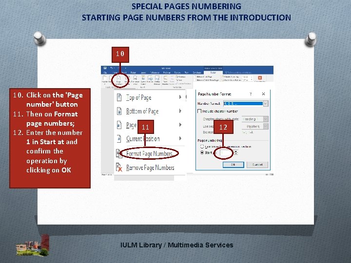 SPECIAL PAGES NUMBERING STARTING PAGE NUMBERS FROM THE INTRODUCTION 10 10. Click on the