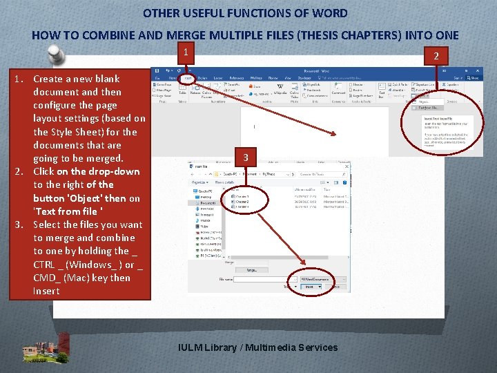 OTHER USEFUL FUNCTIONS OF WORD HOW TO COMBINE AND MERGE MULTIPLE FILES (THESIS CHAPTERS)