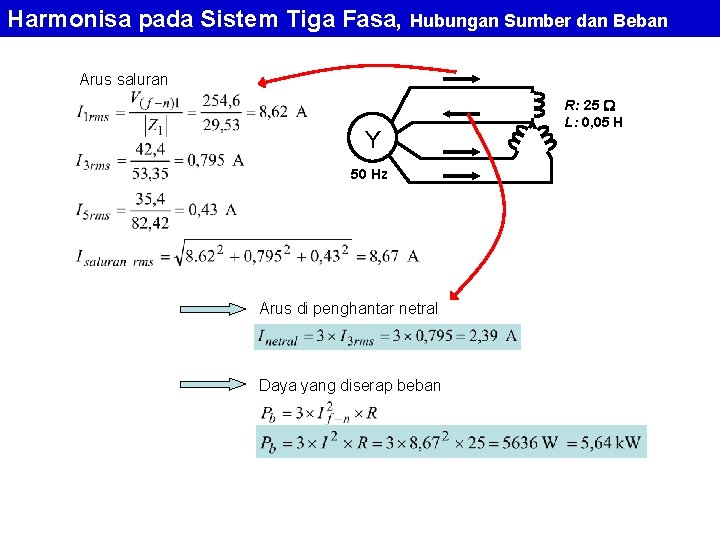 Harmonisa pada Sistem Tiga Fasa, Hubungan Sumber dan Beban Arus saluran Y 50 Hz