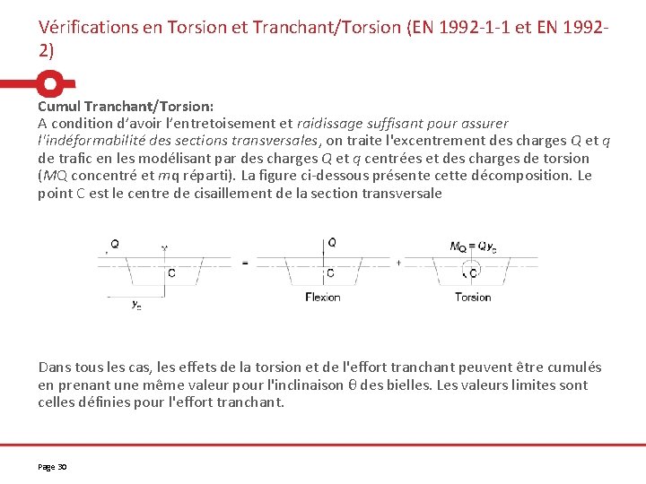 Vérifications en Torsion et Tranchant/Torsion (EN 1992 -1 -1 et EN 19922) Cumul Tranchant/Torsion: