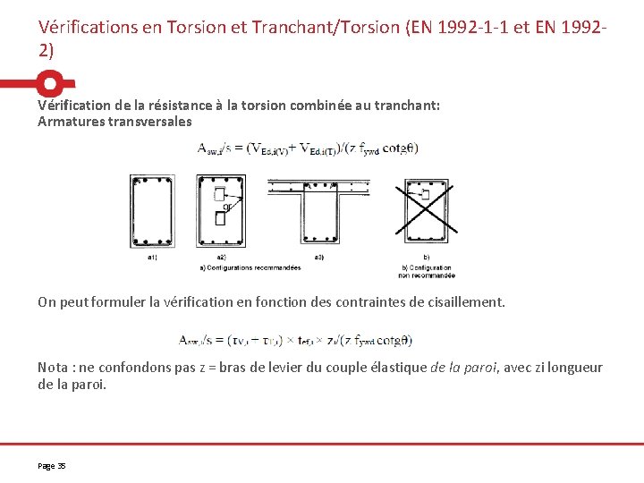 Vérifications en Torsion et Tranchant/Torsion (EN 1992 -1 -1 et EN 19922) Vérification de