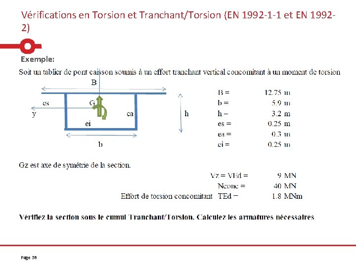 Vérifications en Torsion et Tranchant/Torsion (EN 1992 -1 -1 et EN 19922) Exemple: Page