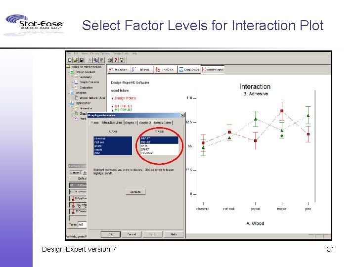 Select Factor Levels for Interaction Plot Design-Expert version 7 31 