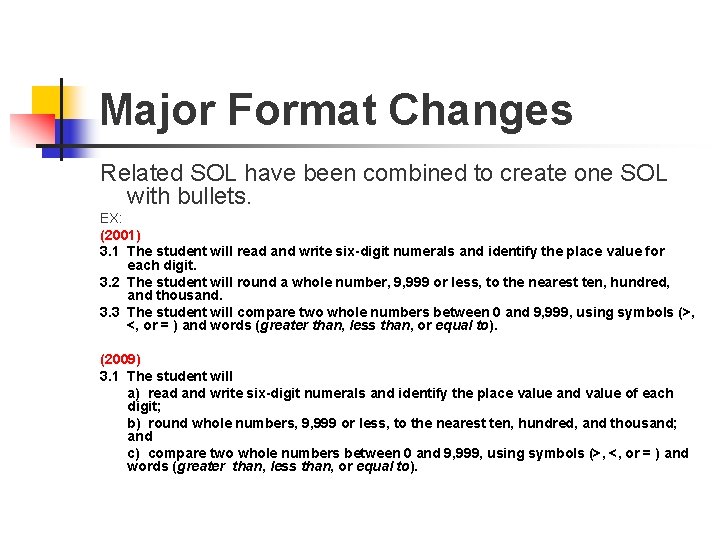 Major Format Changes Related SOL have been combined to create one SOL with bullets.