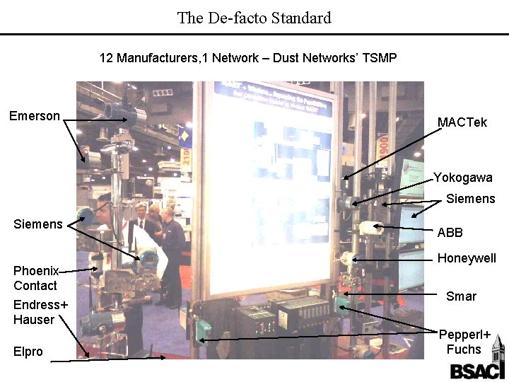 The De-facto Standard 12 Manufacturers, 1 Network – Dust Networks’ TSMP Emerson MACTek Yokogawa