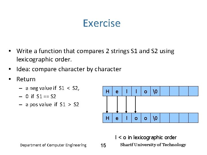 Input and Output – Lecture 4 Exercise • Write a function that compares 2