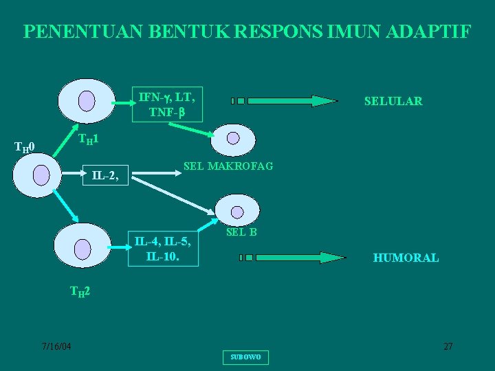 PENENTUAN BENTUK RESPONS IMUN ADAPTIF IFN- , LT, TNF- SELULAR TH 1 TH 0